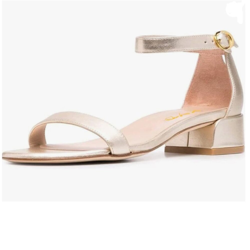 XYD Rose Gold Open Toe Ankle Strap Buckled Low Chunky Heel Dress Sandal